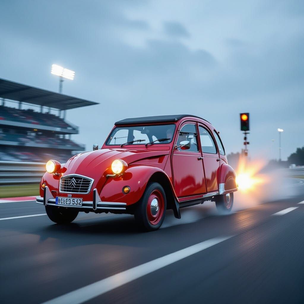 Red Citroën 2CV Speeding Past Radar