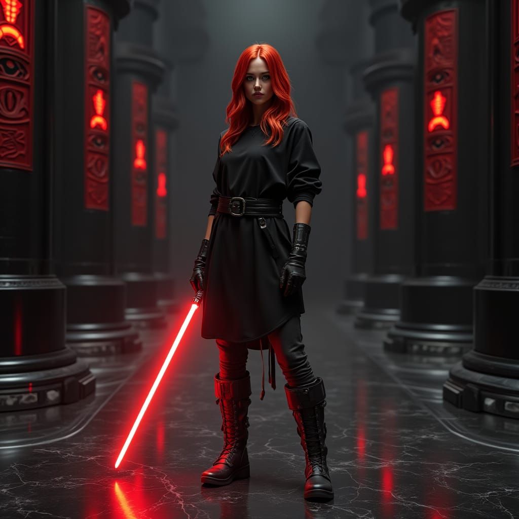 Mystic Knight with Lightsaber in Hyper-Realistic Chamber