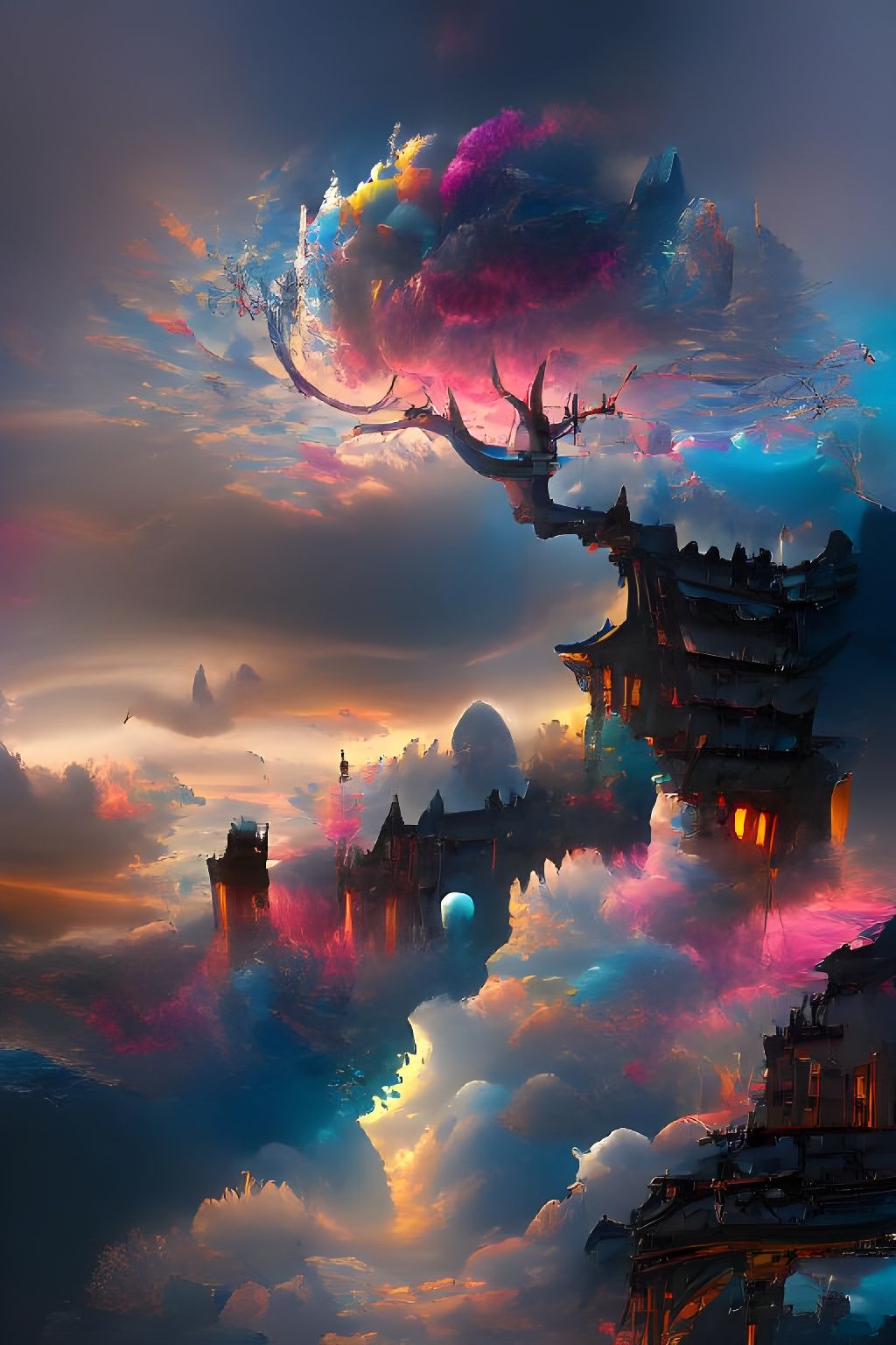 Surreal Castle Sunset: A Digital Masterpiece