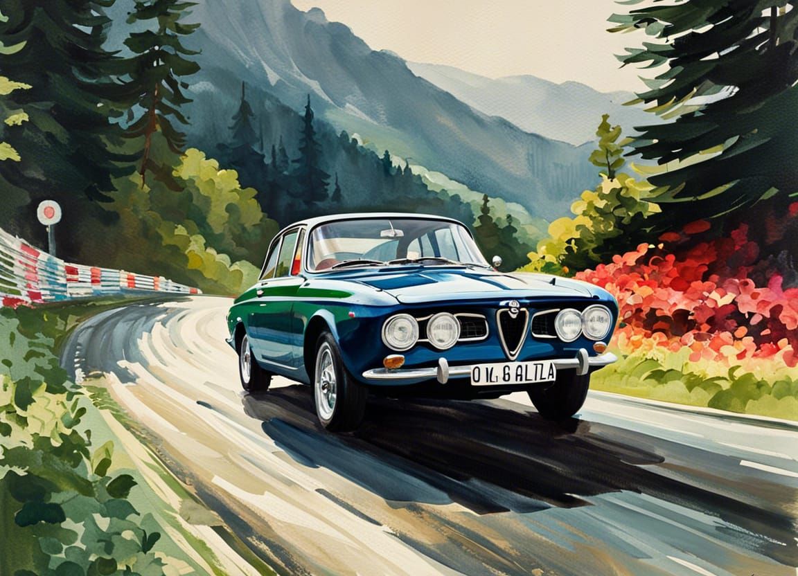 Alfa Romeo Giulia GTA at Spa in Gouache Style