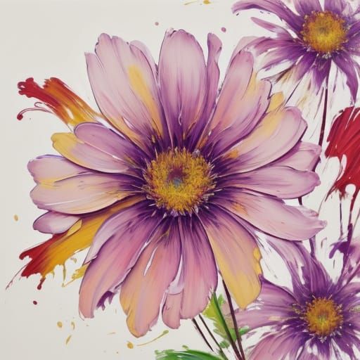 Exotic Flower Close-Up: Neo-Impressionist Oil Painting