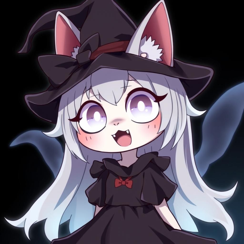 Spooky Cute Anime Catgirl Witch with Glowing Eyes