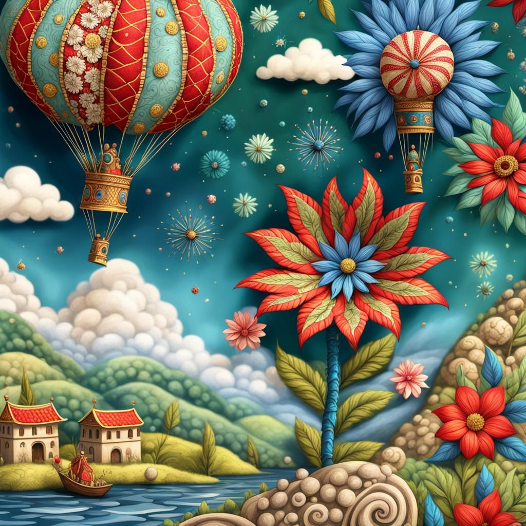 Kalamkari Flower Burst: A Fantasy Concept Art