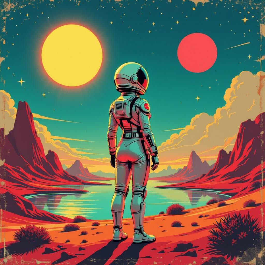 Retro Pin-Up Astronaut on Alien World