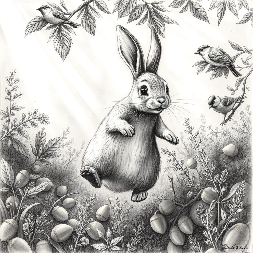 Joyful Rabbit Leaping in Sunlit Garden
