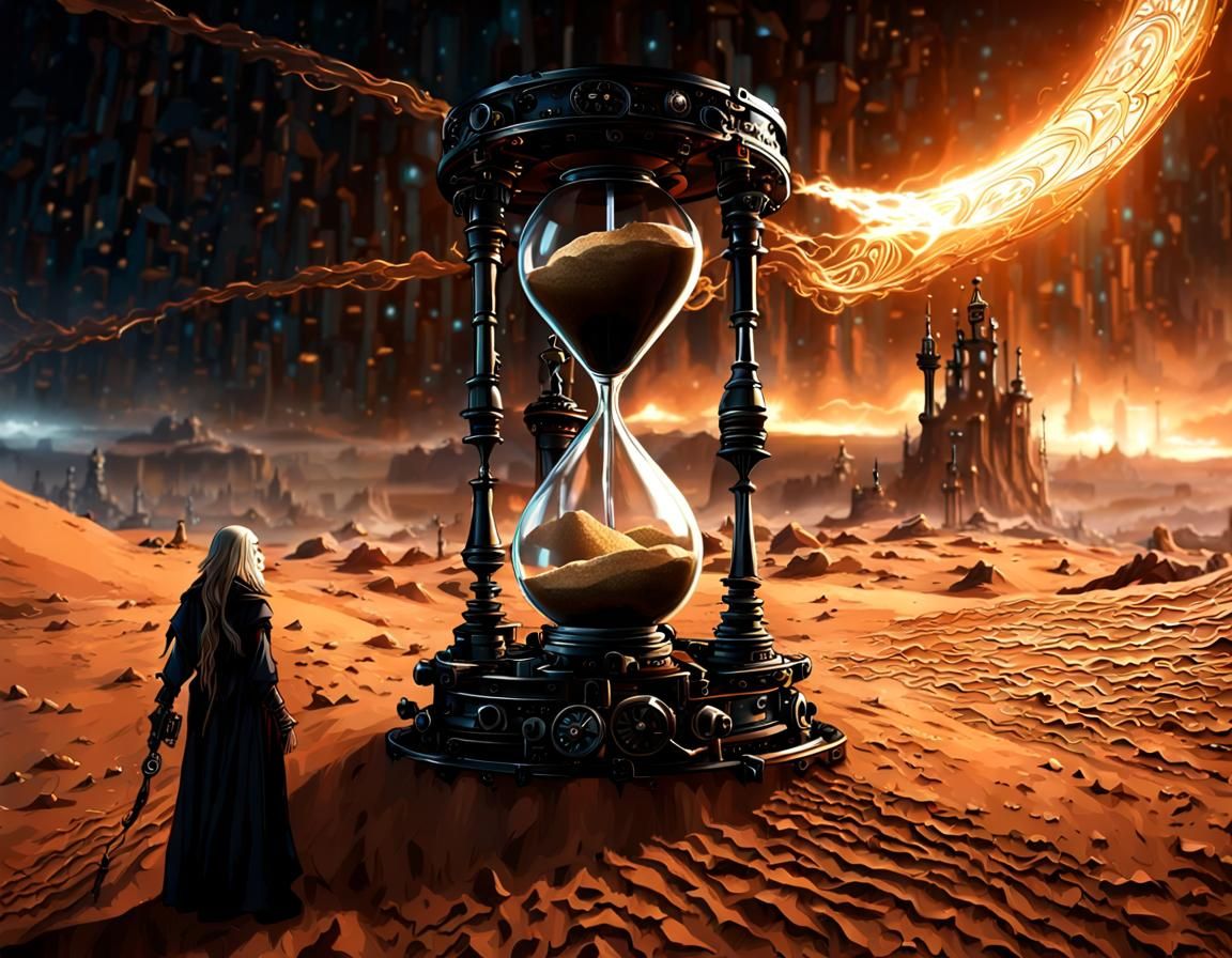 Geared Steampunk Hourglass with Sisters of Fate