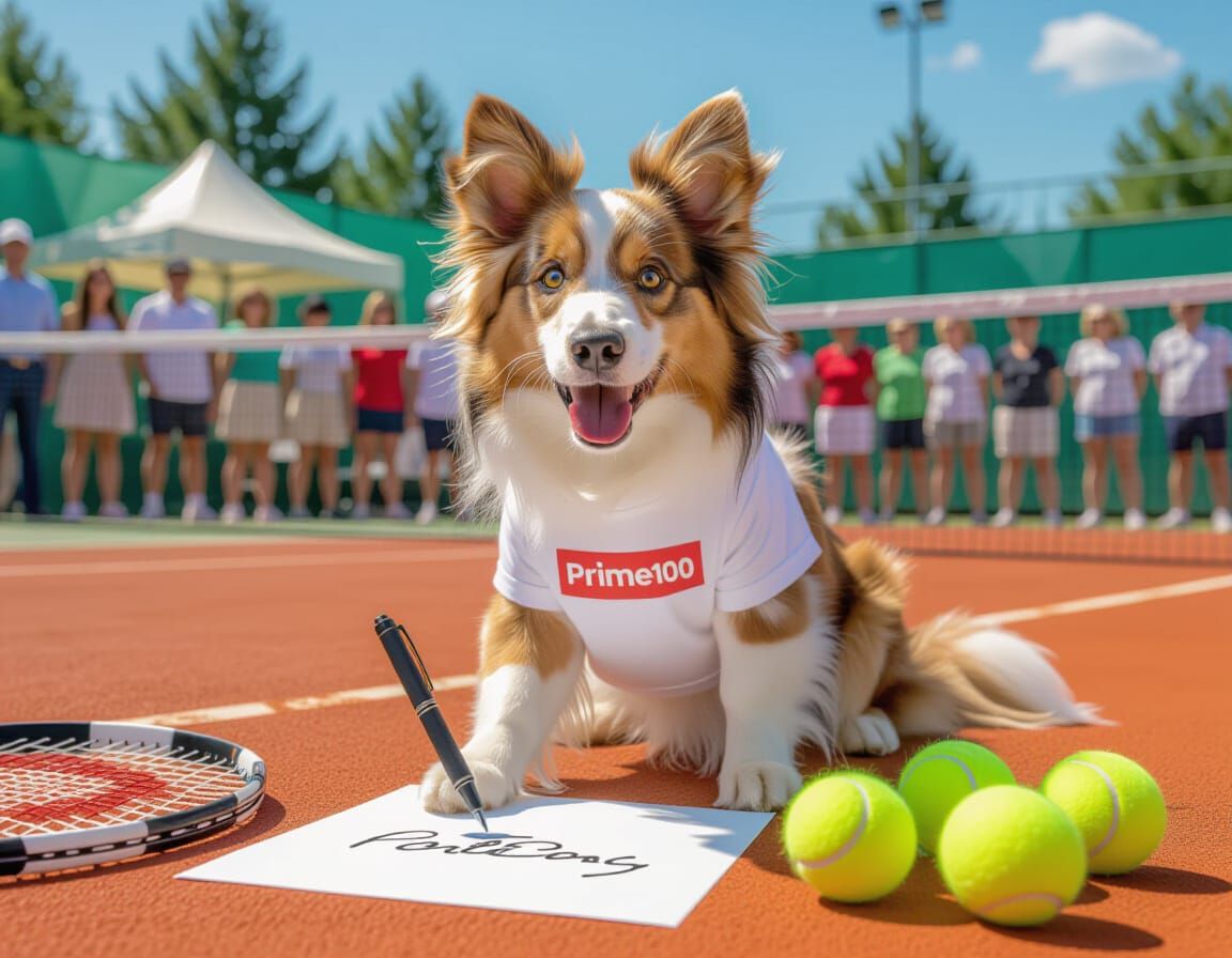 Border Collie Pup Signs Autographs at Tennis Tournament