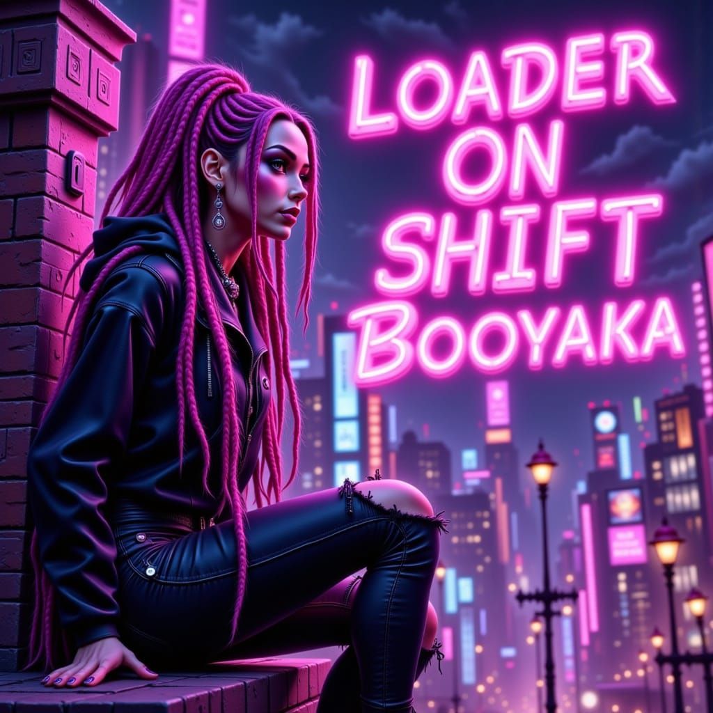 Neon Cyberpunk Cityscape with Hispanic Woman in Bratz Style