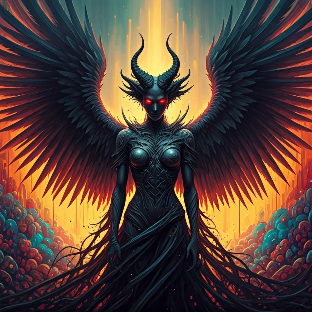 Demonic Angel Emerges from Graffiti Mural