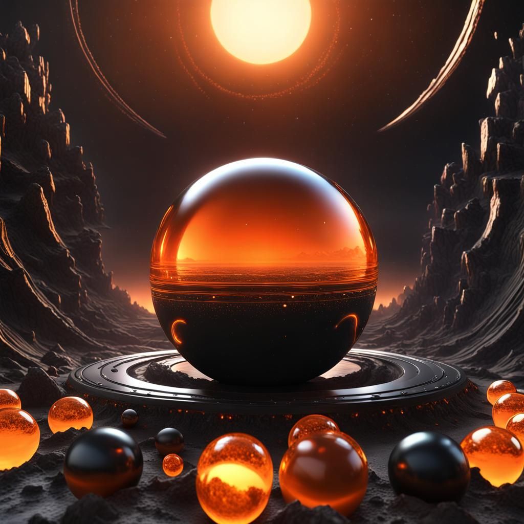 Dark Planet with Crystal Rings: Fantasy Concept Art