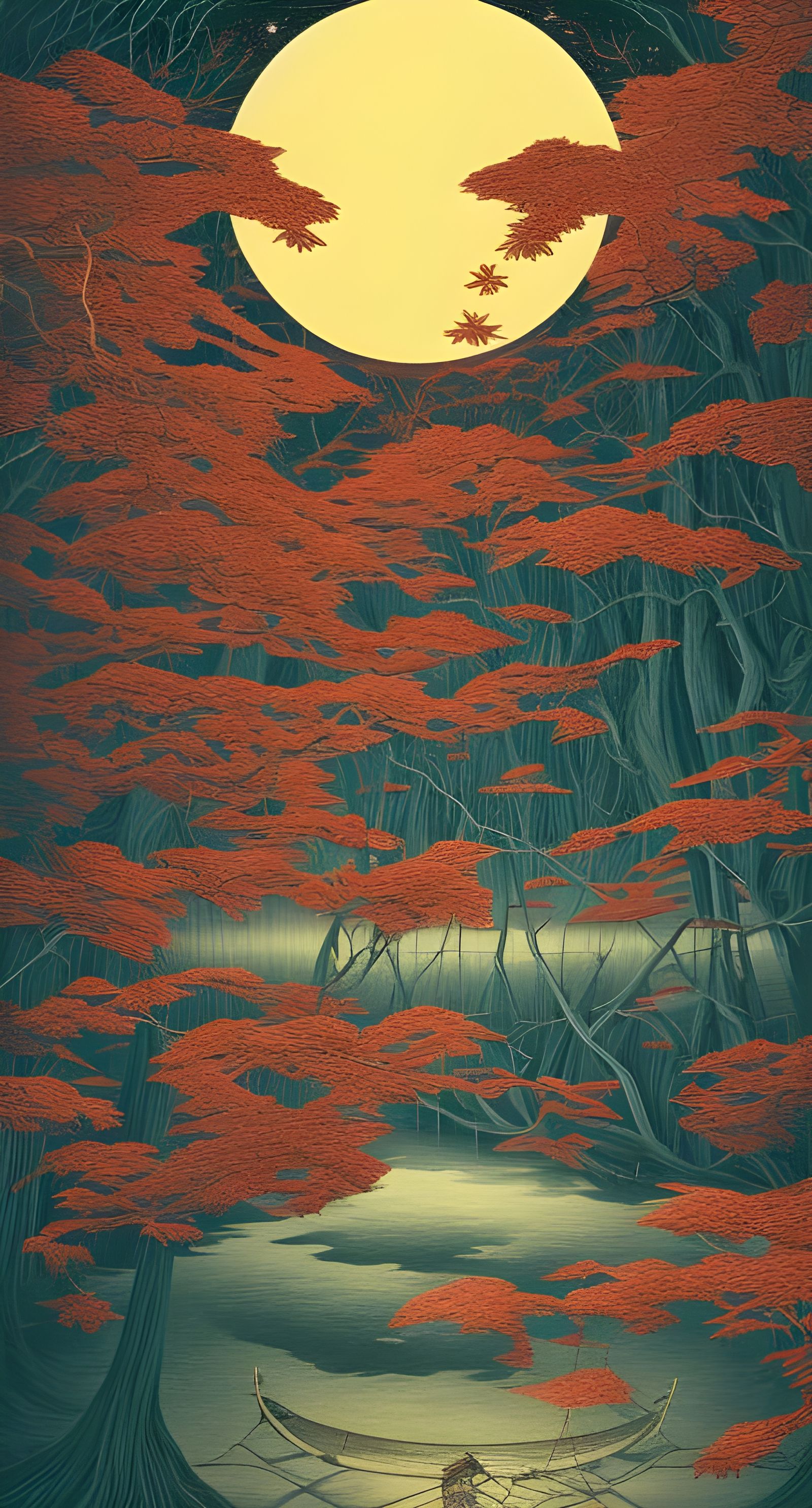 Surreal Japanese Night Landscape in Dr. Seuss Style