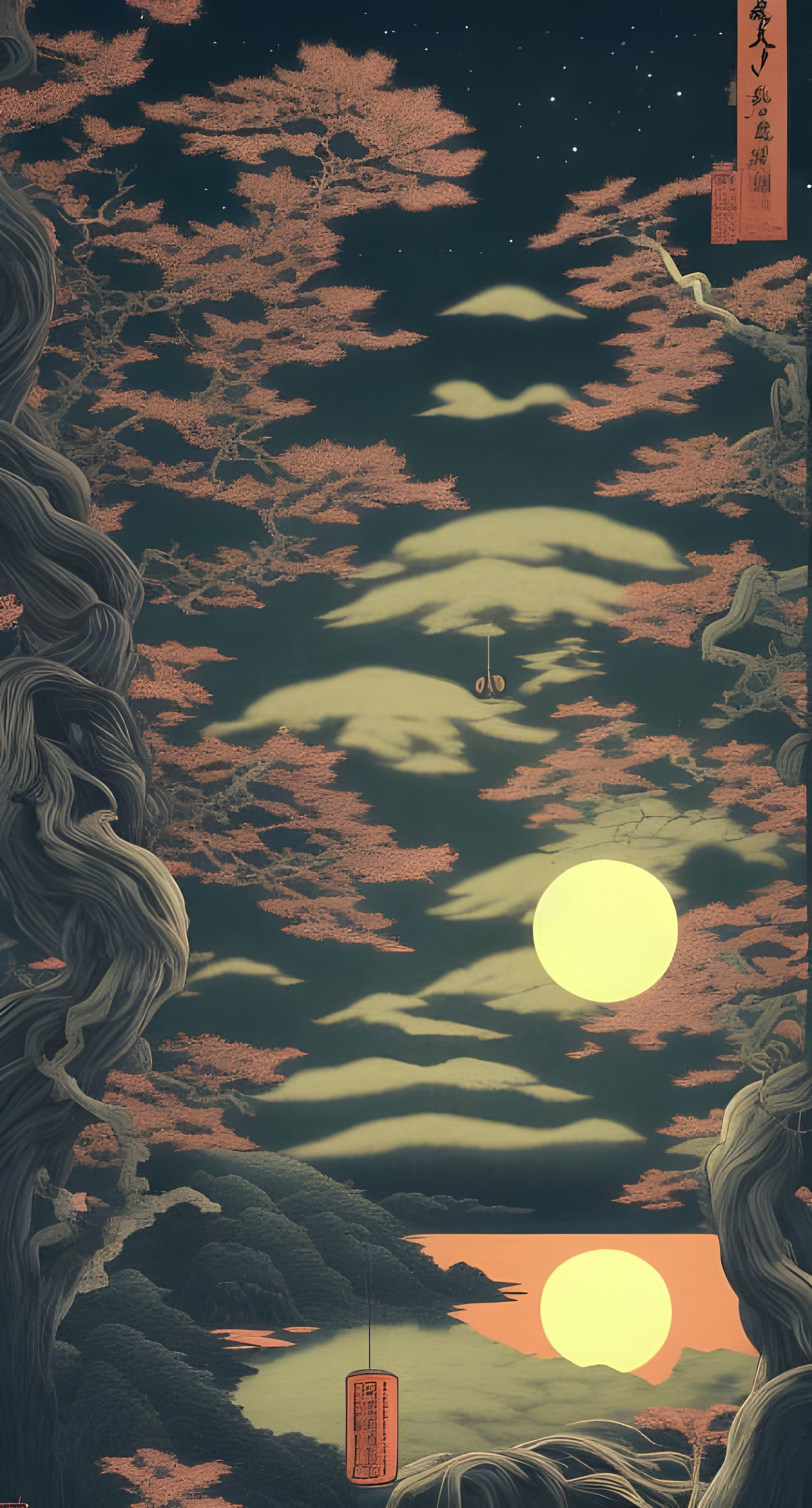Surreal Japanese Night Landscape Inspired by Escher