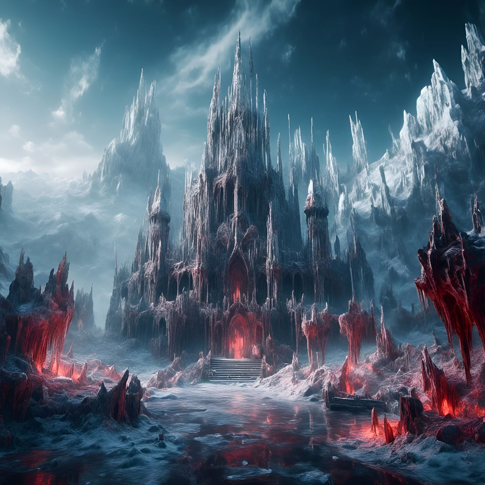 Red Bone Ice Castle in Hyperreal Style