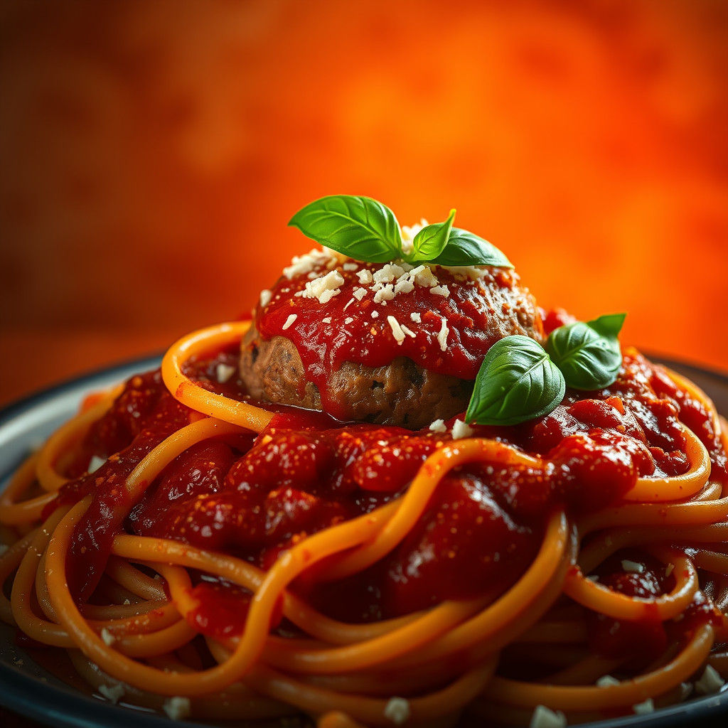 Hyperrealistic Spaghetti with Meatball in Mediterranean Styl...