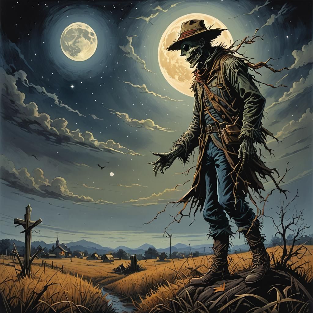 Scarecrow's Secret: A Lonely Confidant Under the Moon