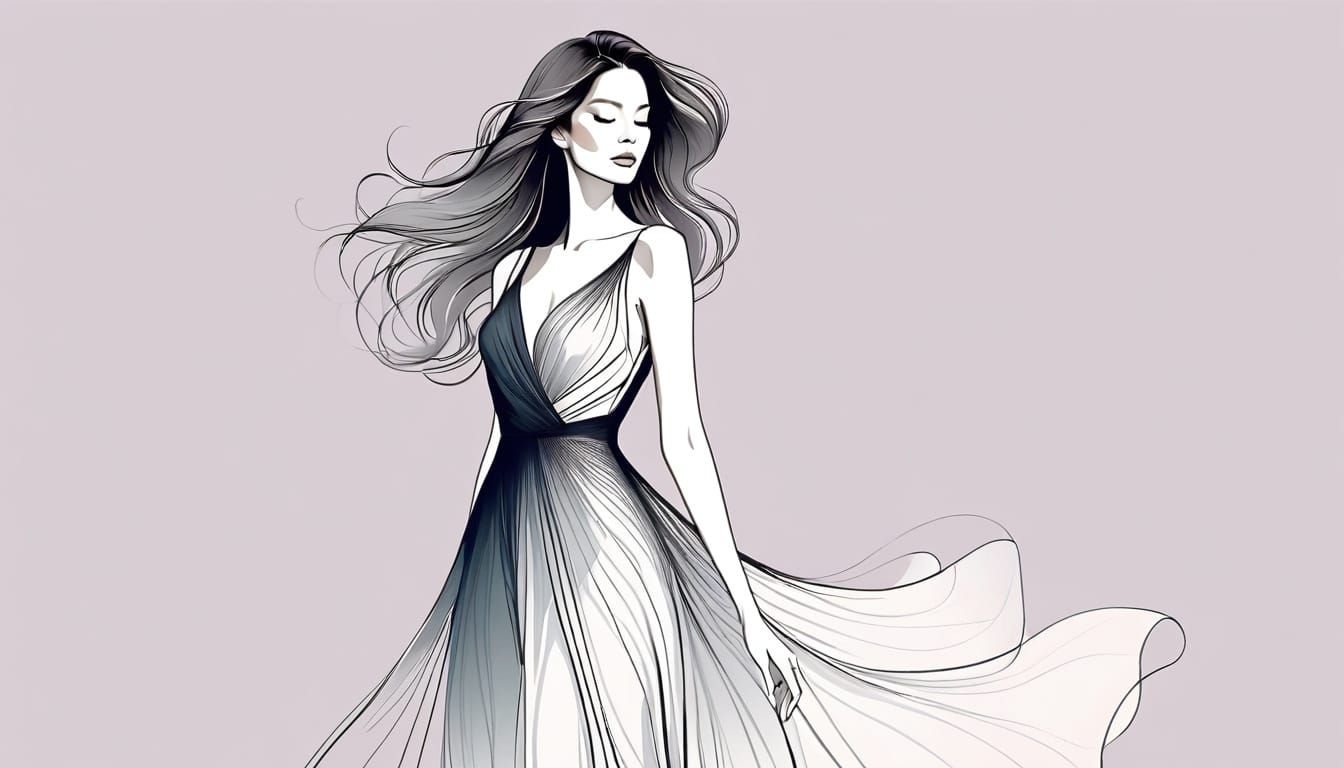 Elegant Model in Minimalist One-Line Art Fashion Sketch