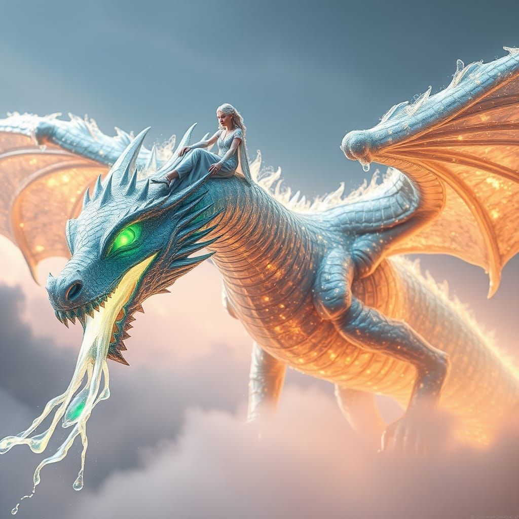 Iridescent Dragon with Emerald Eyes, Surrealist Art