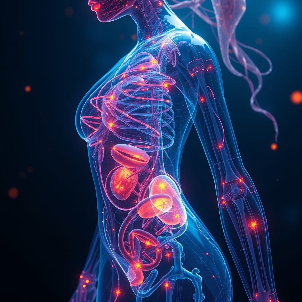 Futuristic Translucent Woman: Ethereal Organs in Digital Art