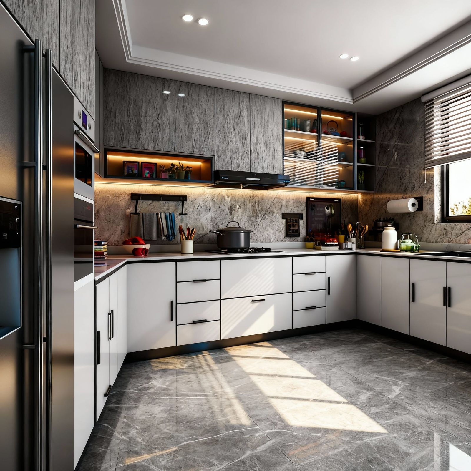 Modern Kitchen Design with Vibrant Cabinets & Accessories