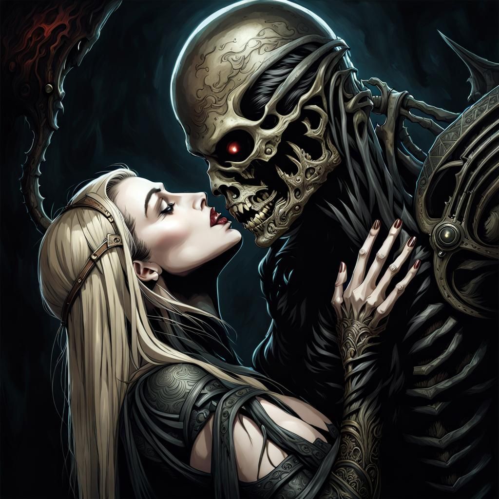 Passionate Kiss: Macabre Zombiecore Ink Art