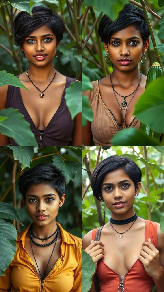 Indian Woman in Jungle with Cucumber: Realistic Photoshoot
