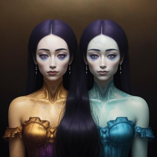 Surrealist Oil Painting: Woman Confronts Her Doppelganger in...