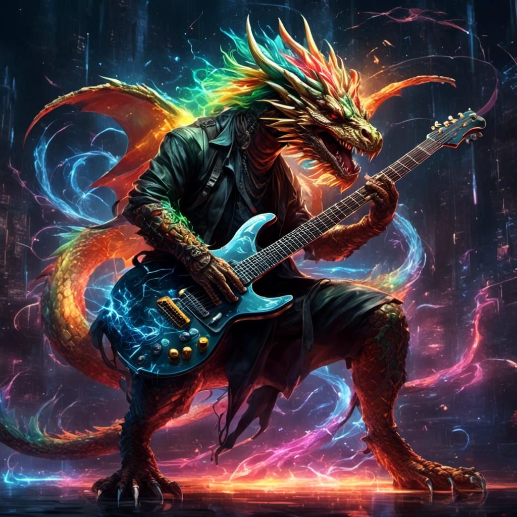 Rasta Dragon Guitarist: Hyperreal Digital Art