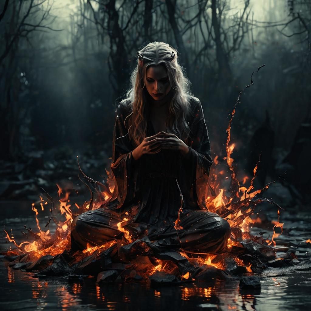 Demonic Woman Portrait with Geometric Splash Art