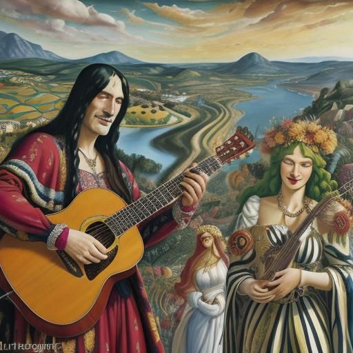 Extravagant Musicians in Dreamscape Landscape
