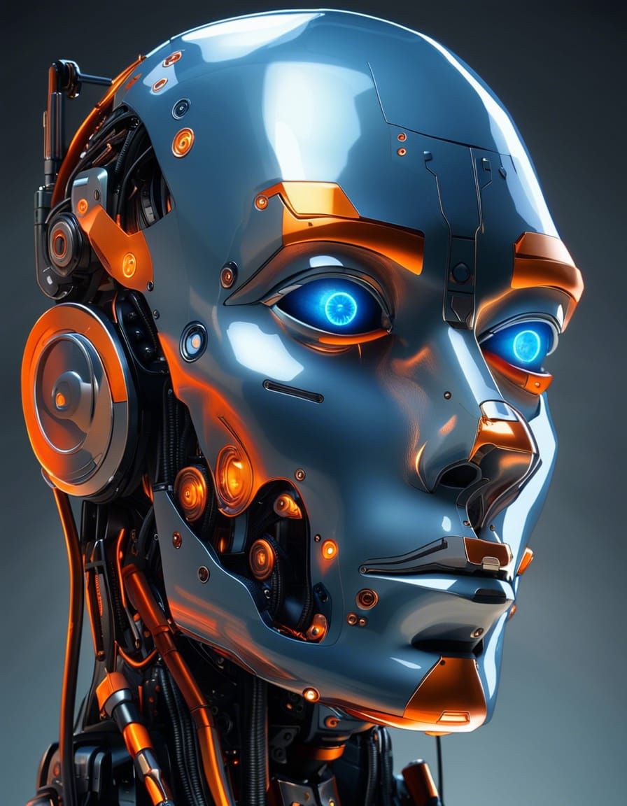 Hyperrealistic Android Portrait with Blue Eyes