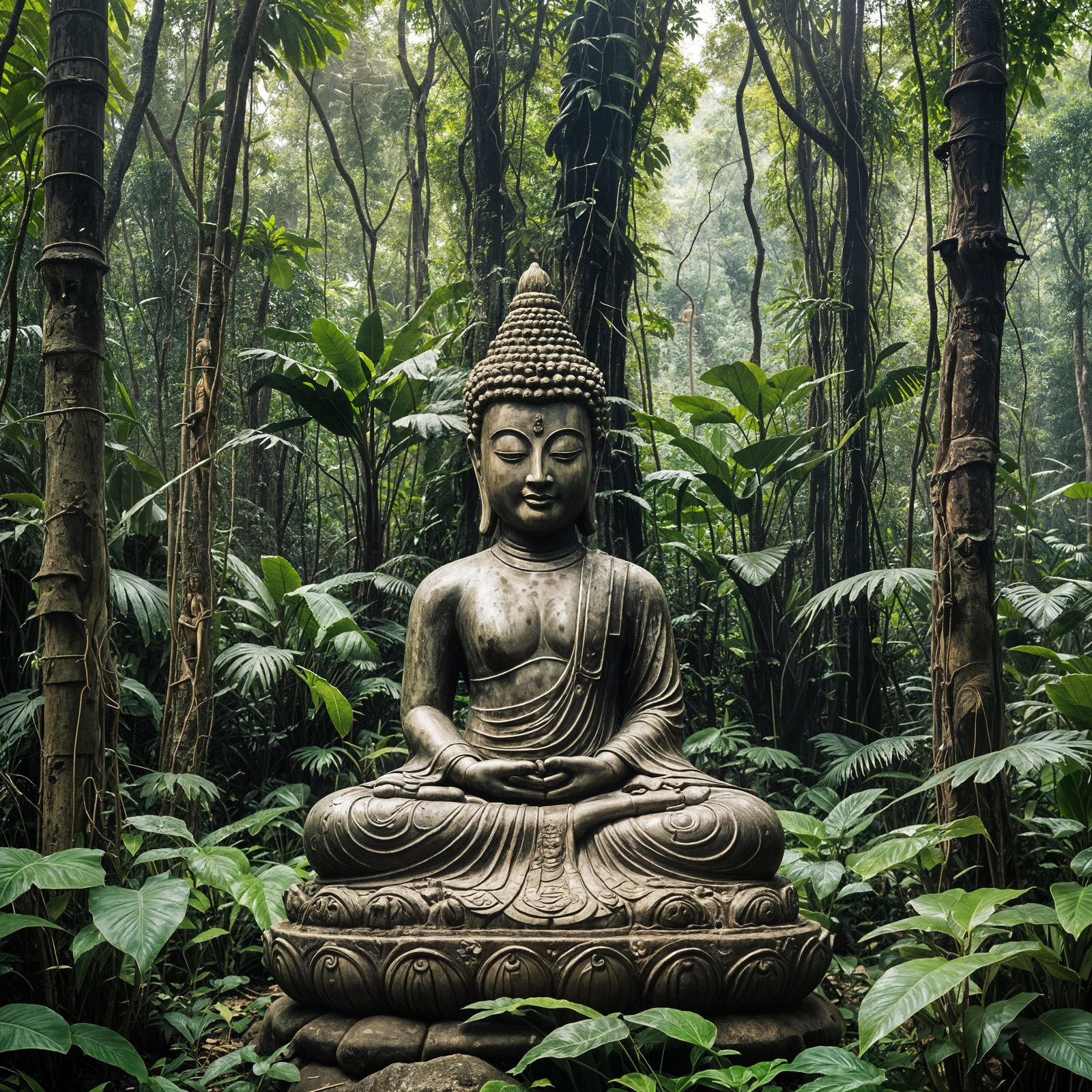 Buddha Statue in a Peaceful Jungle Setting