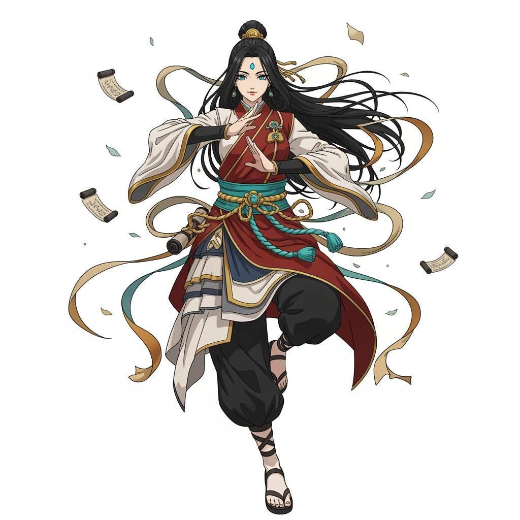 Graceful Woman in Anime Style with Flowing Hair