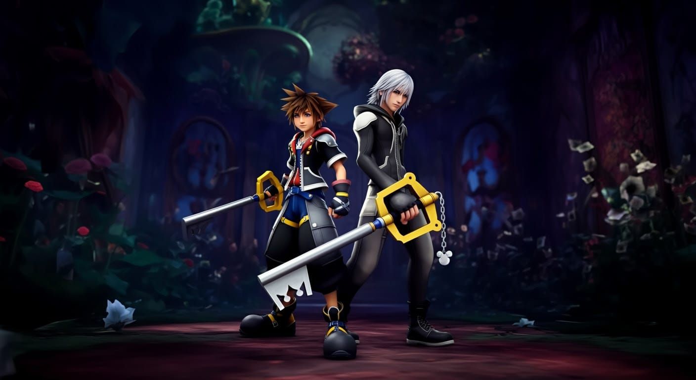Sora and Riku Explore Wonderland in Kingdom Hearts Style