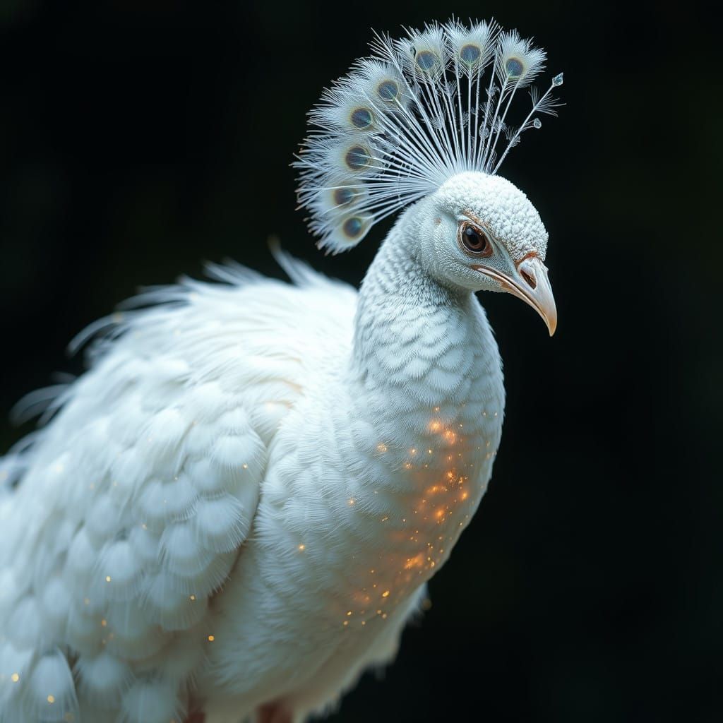 Surreal White Peacock Radiates Divine Presence