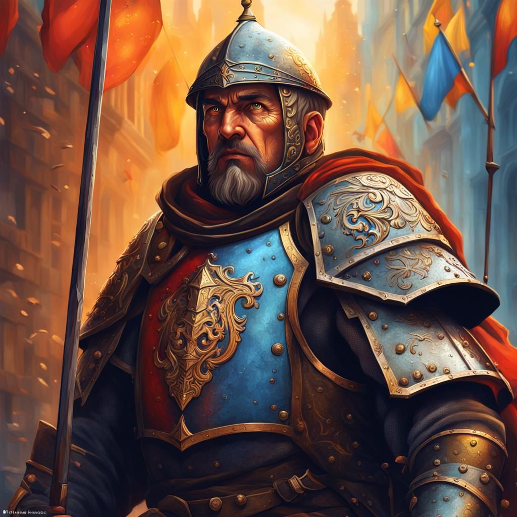 Detailed Medieval Guard in Splash Art Style