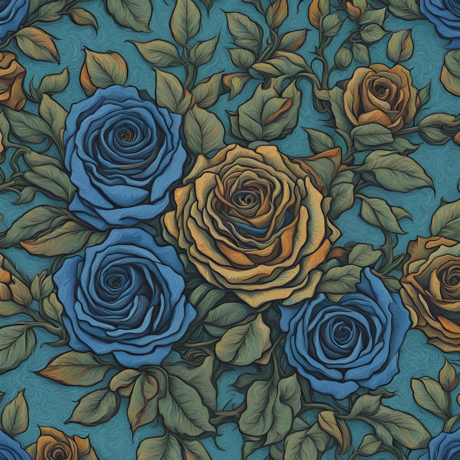 Rose Pattern in Post-Impressionist Acrylics