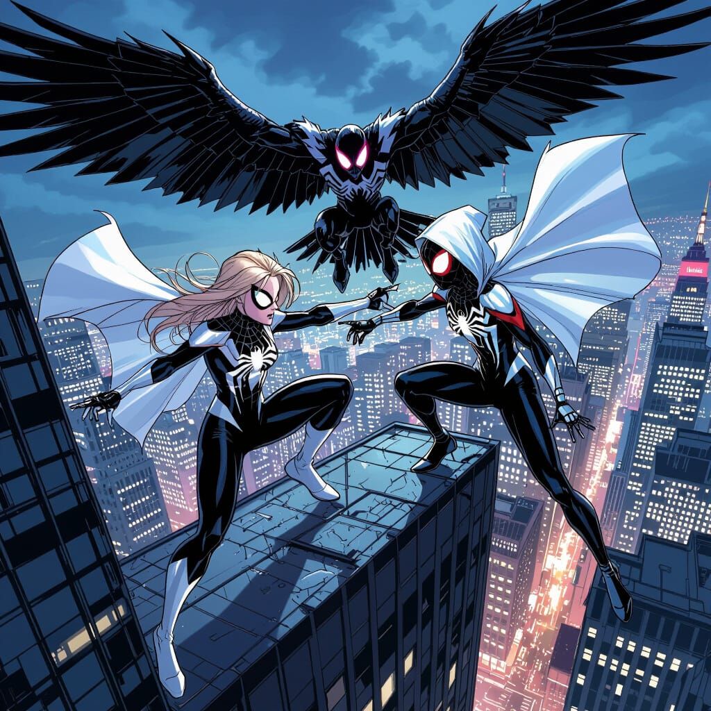 Ghost Spider Confronts Vulture Atop NYC Skyscraper