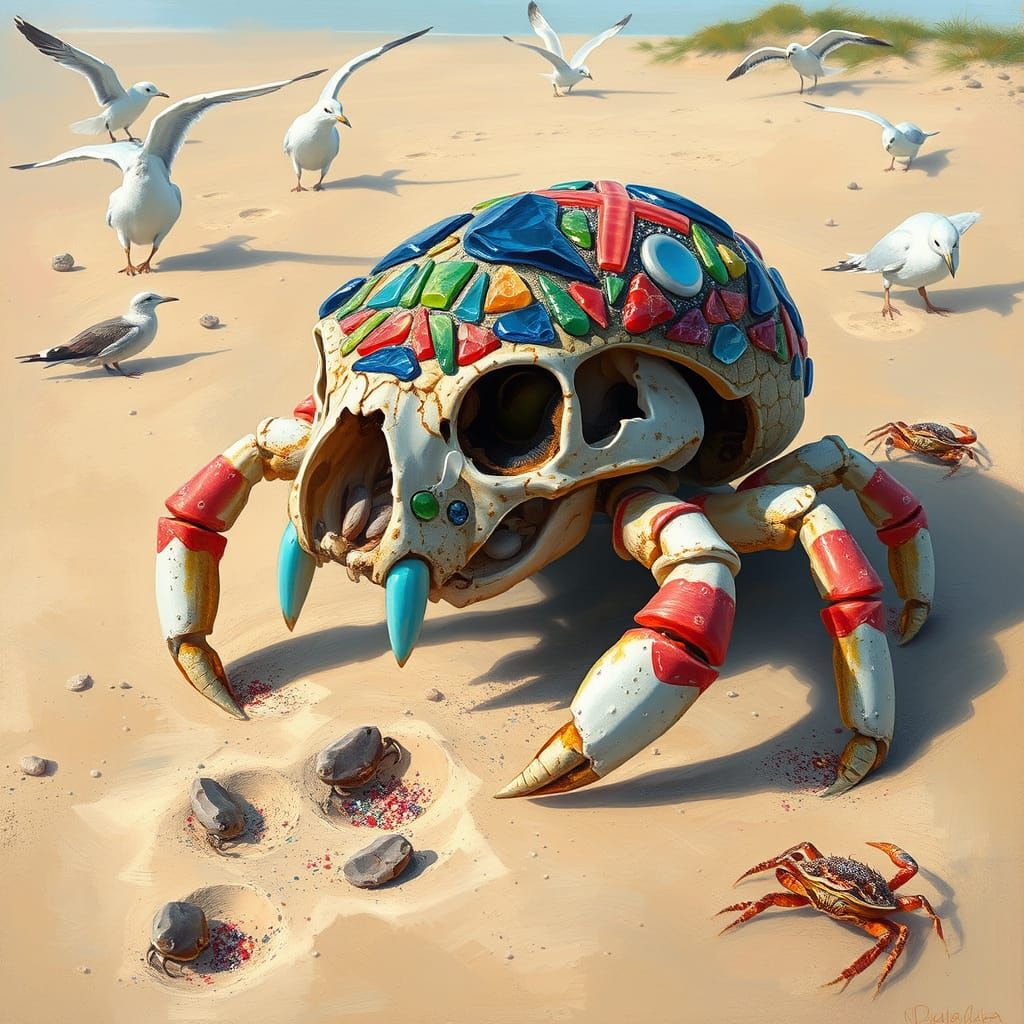 Psychedelic Hermit Crab Parade on Warm Sand