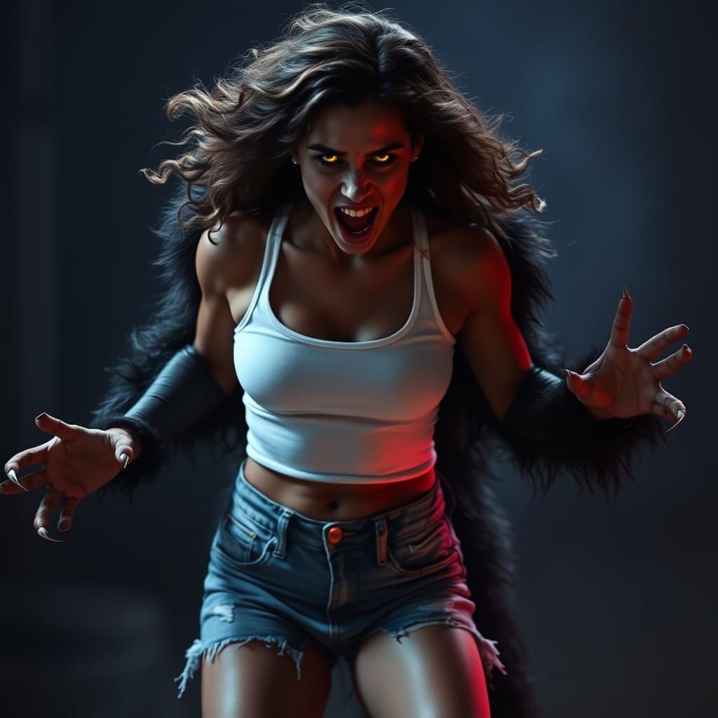 Werewolf Woman in Cinematic Horror Style