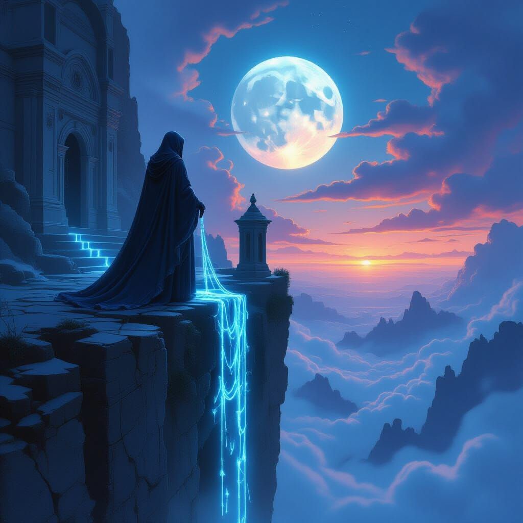 Ethereal Monastery Suspended Above Stormy Abyss