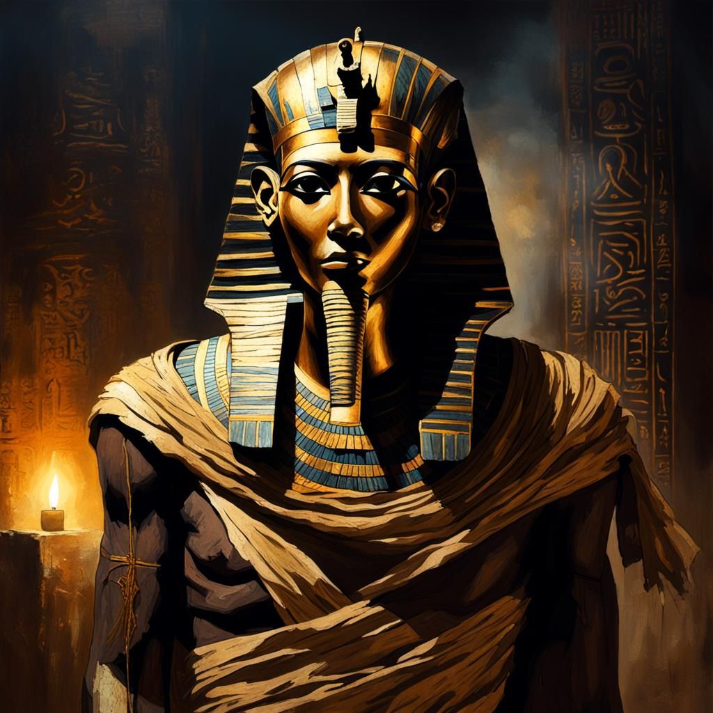 Egyptian Mummy Silhouette in Hyperrealistic Painting