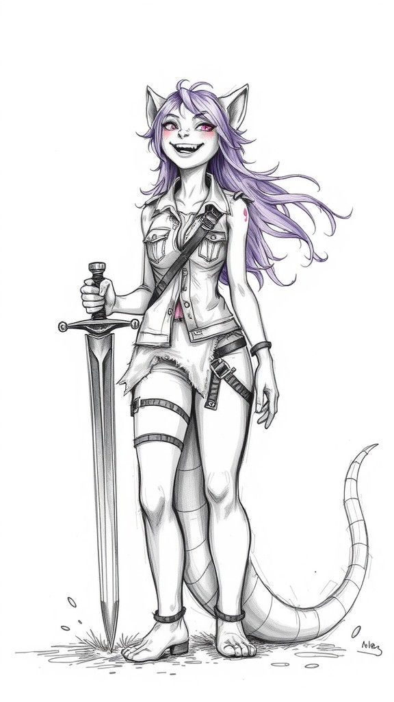 Furry She-Godzilla with Claymore, Gammell-Style Sketch