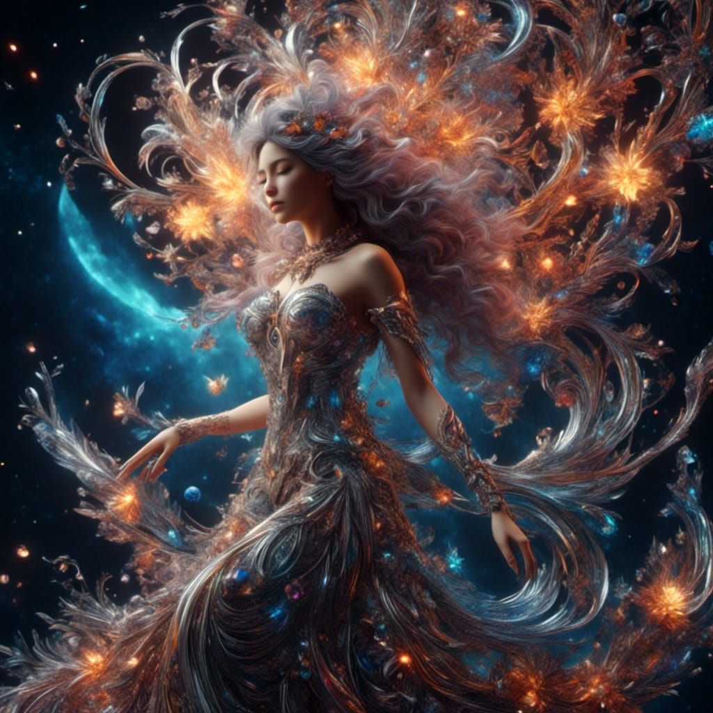 Ethereal Sculpture of Young Woman with Stars