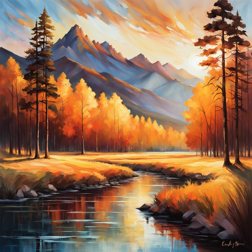 Majestic Mountain Sunset Over Reflecting River