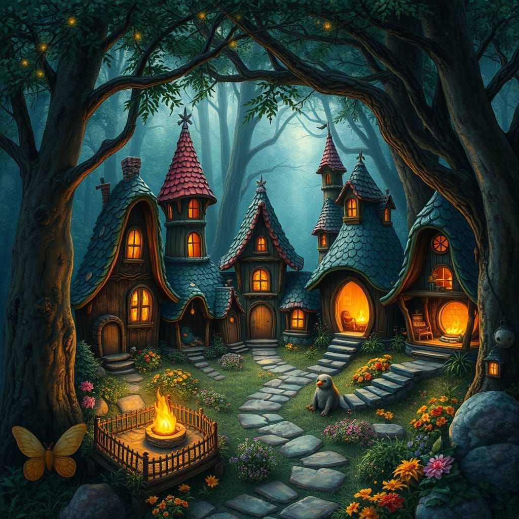 Enchanted Fairy Village with Twinkling Lights
