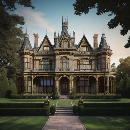 Elegant Victorian House in Golden Hour Light