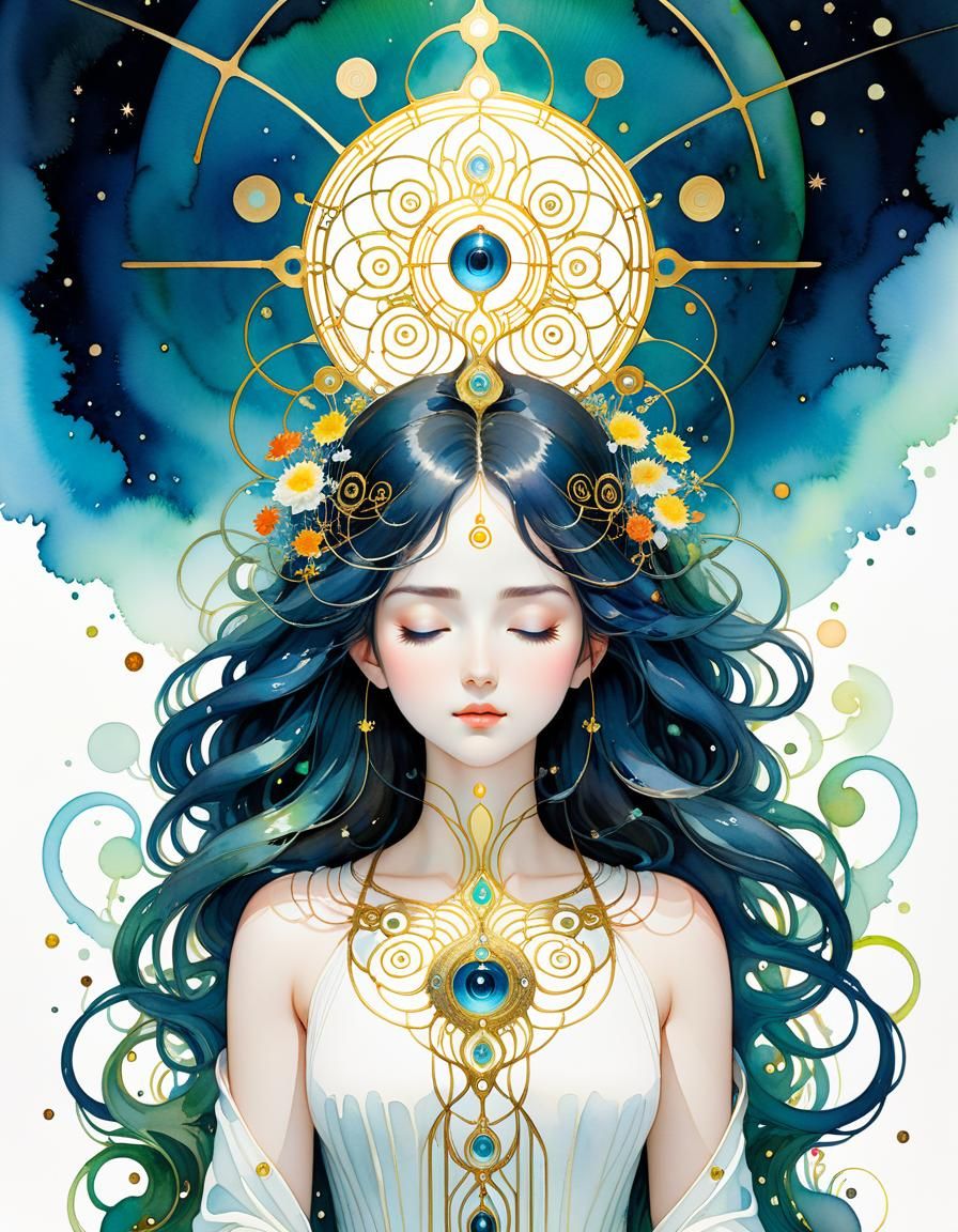 Neural Network Meditation in Light Watercolor Style