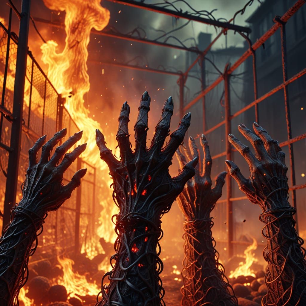 Psychedelic Iron Mesh: Caged Undead Monsters in Hell