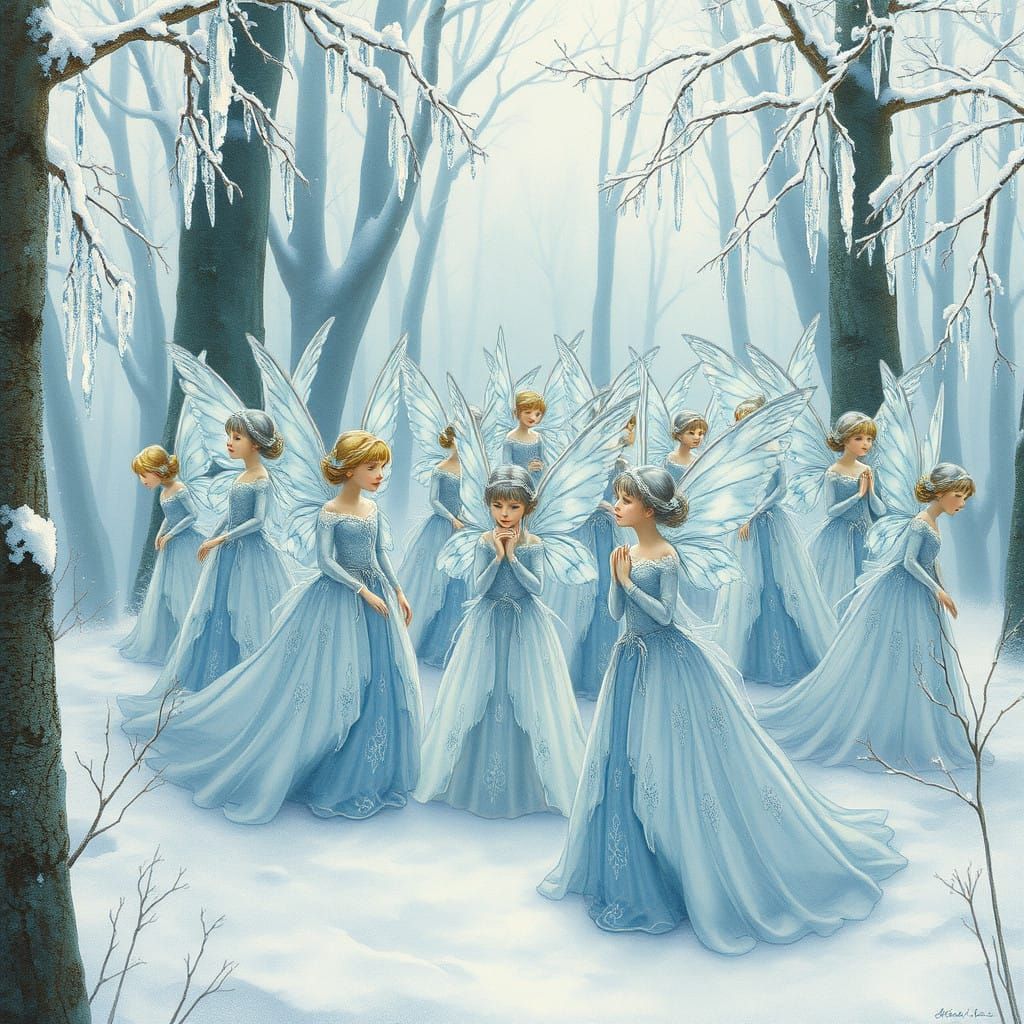 Delicate Faeries in a Winter Wonderland Scene