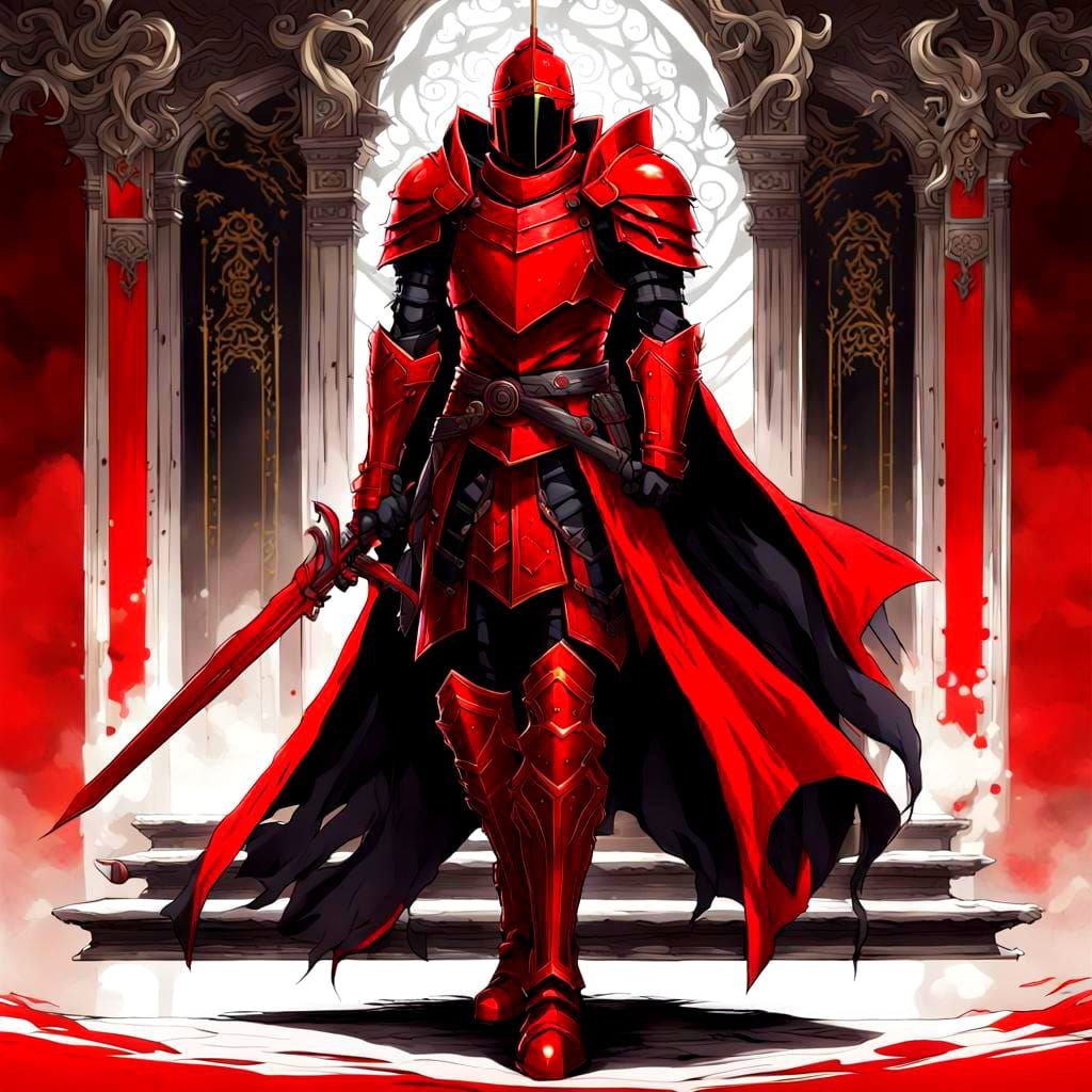Crimson Knight with Throne in Anime Style
